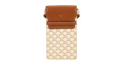 Celine Triomphe Phone Pouch, &pound;295, Accessories, Brown/Cream, Canvas/Leather, Front view